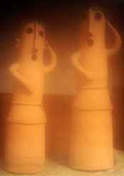 reproductions of the funeral singer/dancer haniwa figures from Saitama Pref.